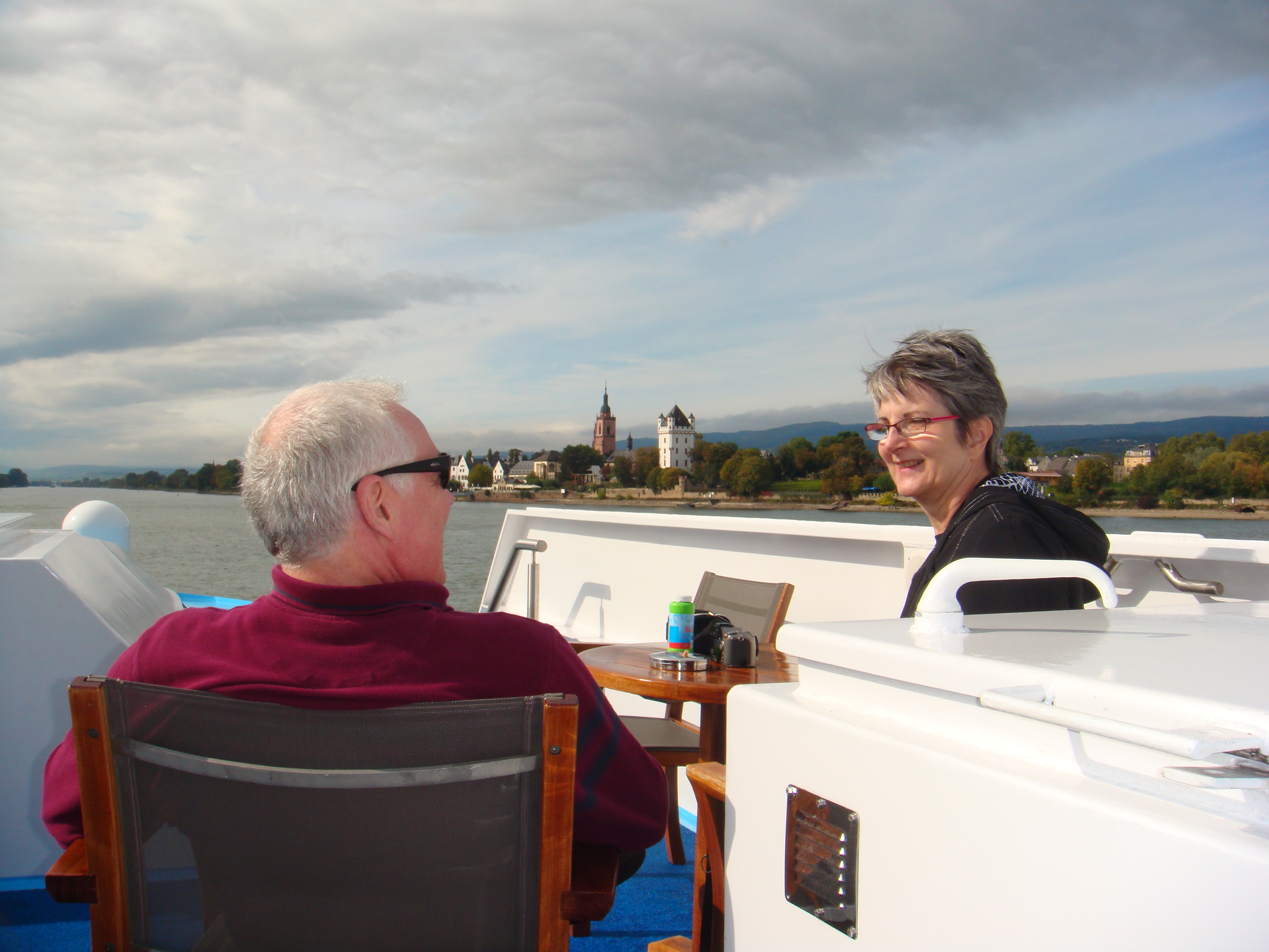 relaxing on deck with a glass of wine on the Rhine